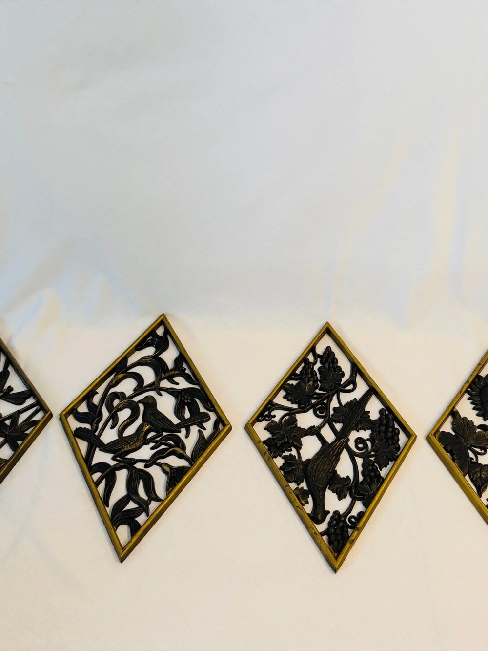 Vintage 1972 Burwood Wall Plaques Set of 4 Birds Sunflowers Grapes MCM Diamond